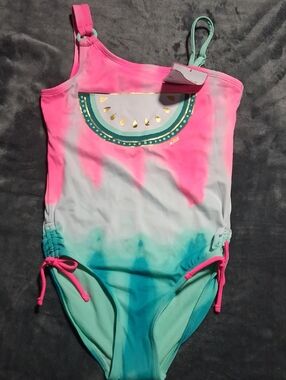 Justice Girls Color-Changing Tie-Dye Watermelon Swimsuit Changes Color In Sun